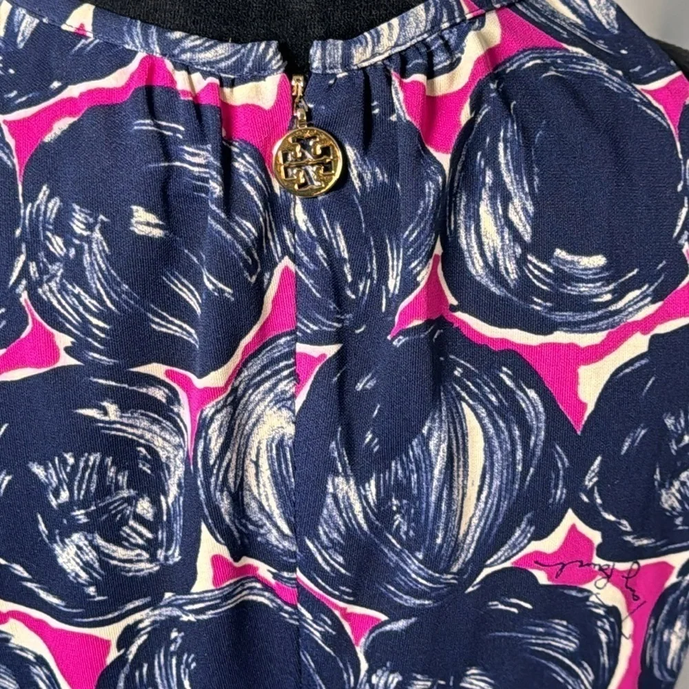 Tory Burch Flinnia blue magenta geo print sleeveless shift dress‎ Sz M